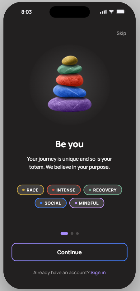Be onboarding: your colourful Cairn and five activity tags